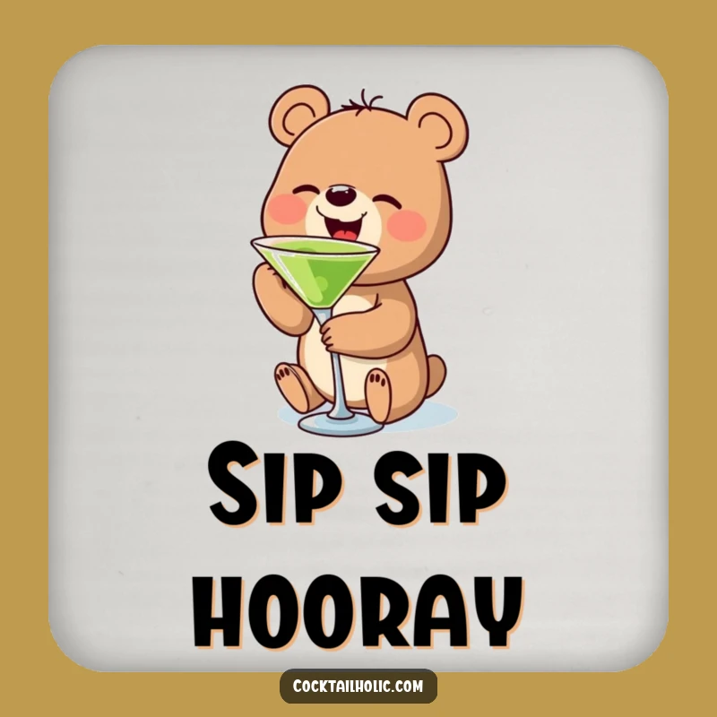 Funny Bear Martini Coaster: Protect Surfaces with Hilarious Cocktail Art, Fun Gift