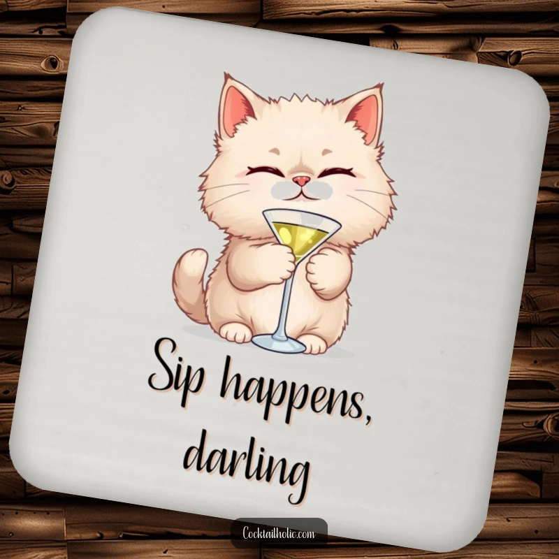 Funny Cat Martini Coasters: A winking cat with a martini brings humor and sophistication to protecting your surfaces.