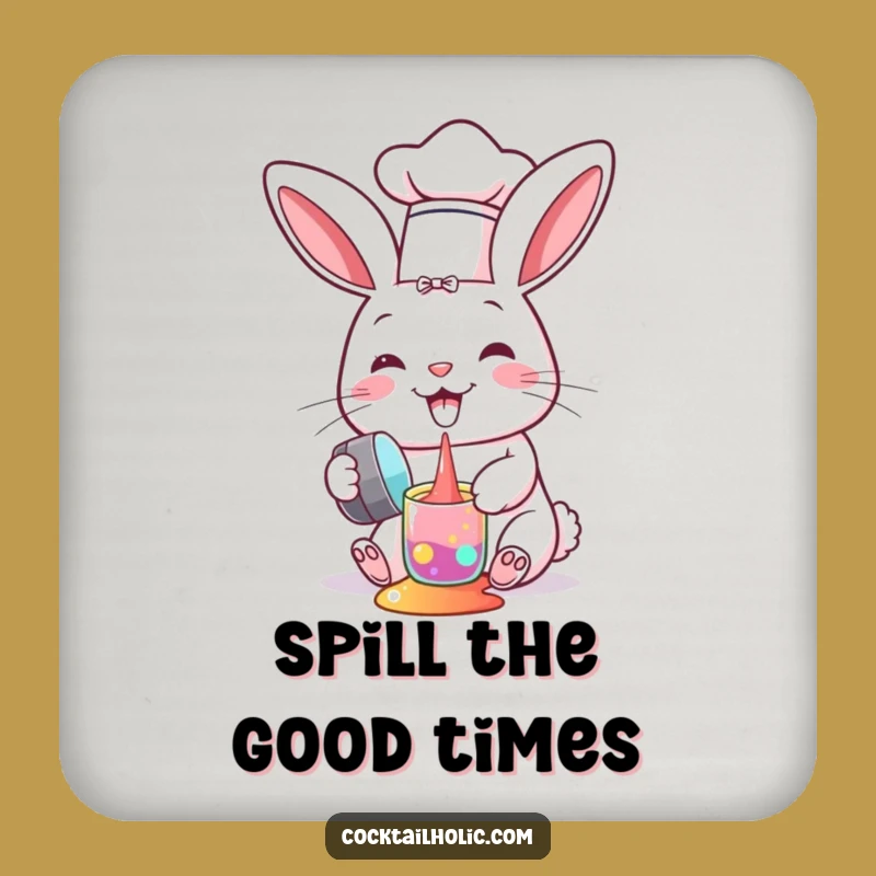 Funny Chef Bunny Spill Coasters - Protect Surfaces with Culinary Humor
