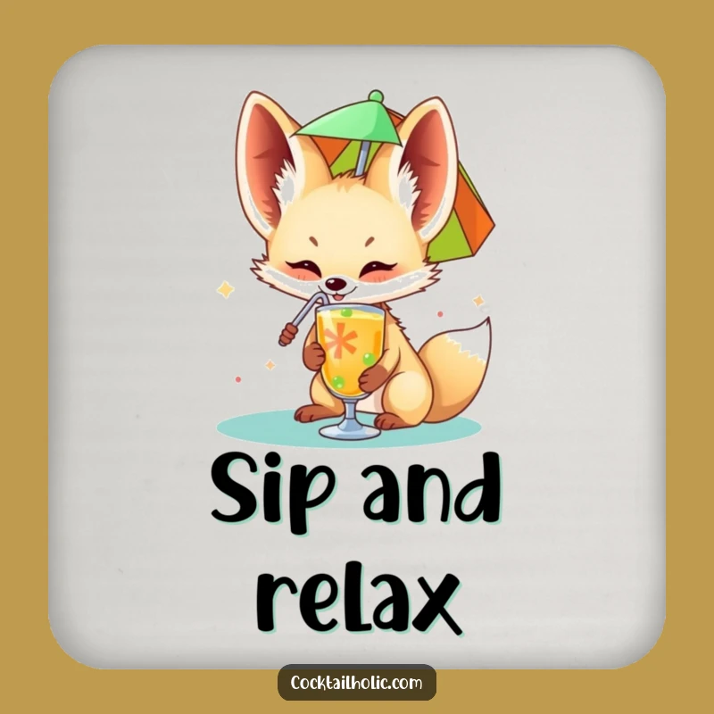 Funny Fennec Fox Drink Coasters: Protect Surfaces with Tropical Fun
