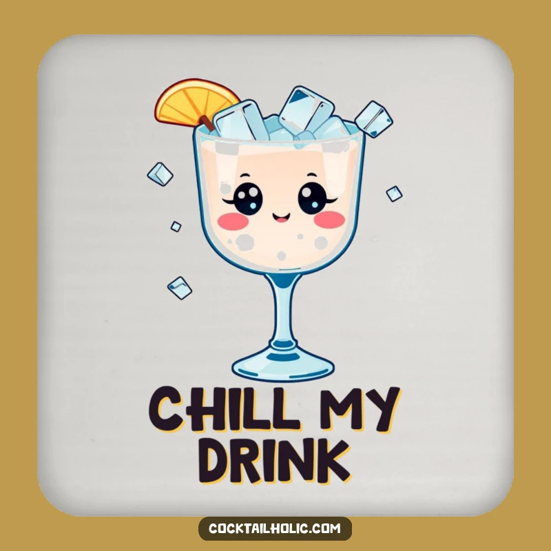 Funny Kawaii Cocktail Coaster - Protect Surfaces with Ice Cubes Humor Gift