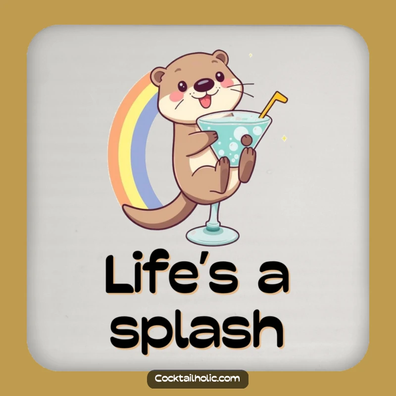 Funny Otter Coaster: Playful Rainbow Drink Protector, Chic Funny Gift for Tables