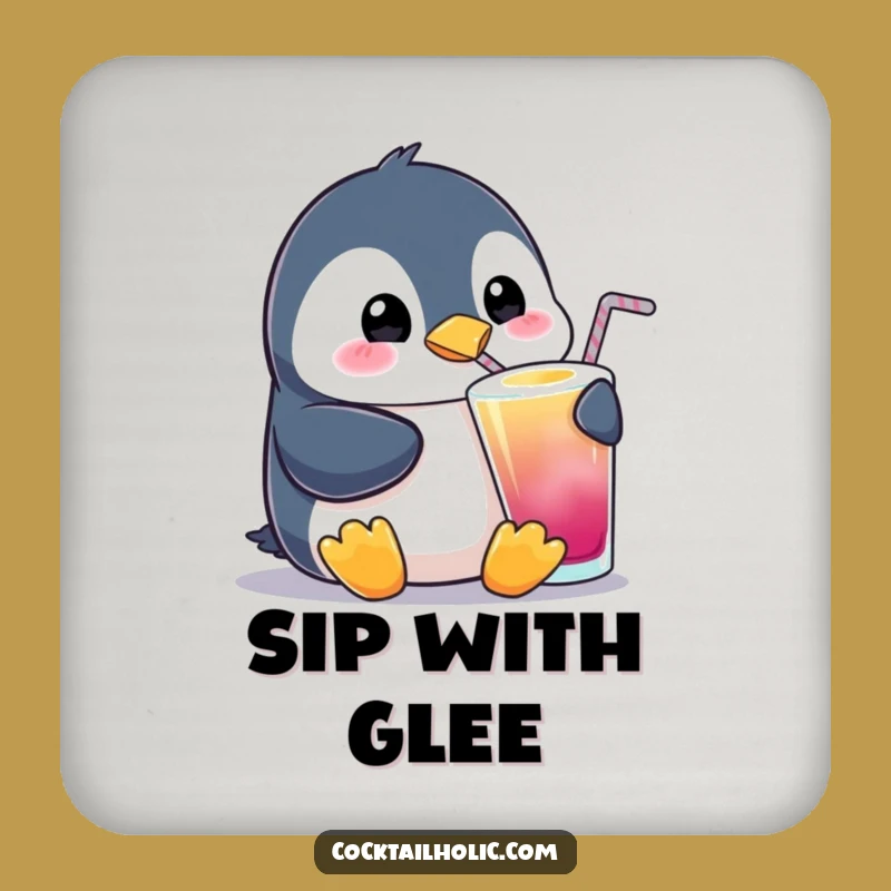 Funny Penguin Sipping Drink Coasters: Protect Surfaces with Cute Charm