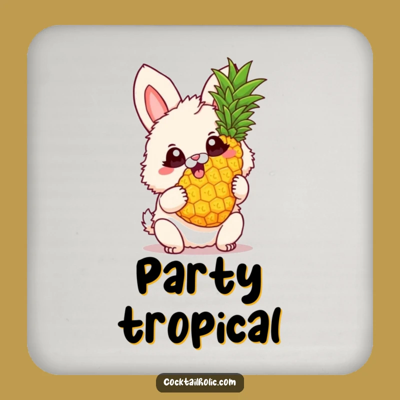 Funny Bunny Pineapple Coaster: Protect with Tropical Flair, a Great Funny Gift!