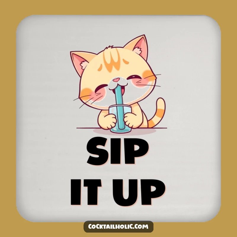 Funny Cat Straw Sip Coaster - Giggling Protection for Your Surfaces