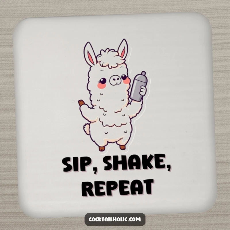 Funny Wobbly Llama Drink Coasters: A set of coasters featuring a wobbly llama shaking a cocktail shaker, adding a humorous and protective element to tables.
