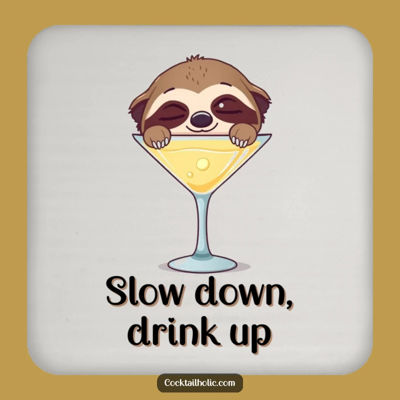 Funny Sloth Martini Coasters - Protect Surfaces with Relaxed Humor