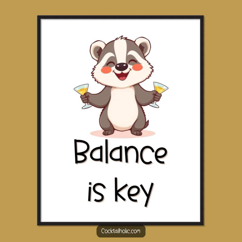 Funny Badger Juggling Poster: Whimsical & Hilarious Cocktail Art, Wonderful Gift