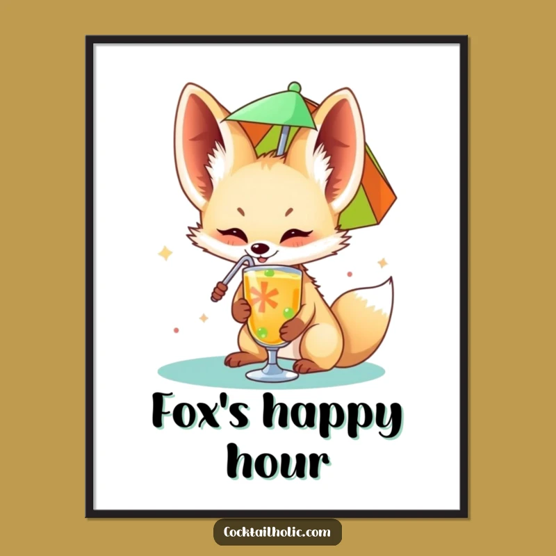 Funny Fennec Fox Drink Poster: Bring Tropical Joy to Your Walls
