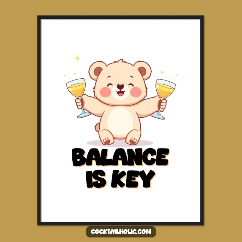 Funny Bear Cub Cocktail Juggling Poster - Whimsical Wall Art & Hilarious Gift