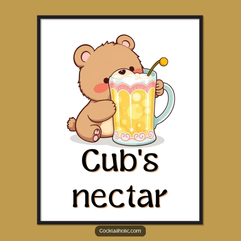 Funny Bear Cub Cocktail Poster: Bring Playful Vibes to Your Walls!