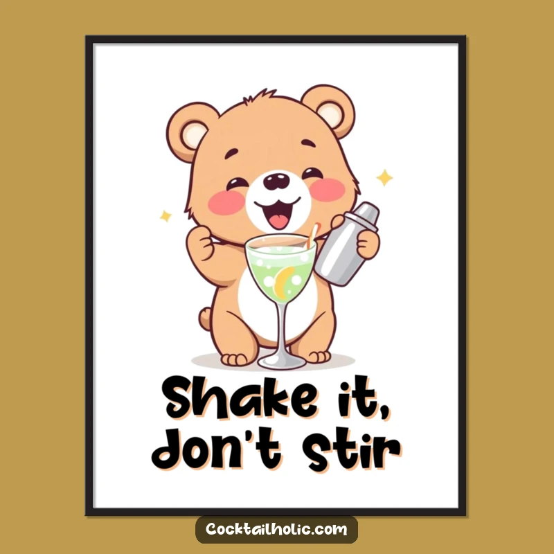 Funny Bear Cub Cocktail Shaker Poster: Bring Giggle-Inducing Art to Your Walls