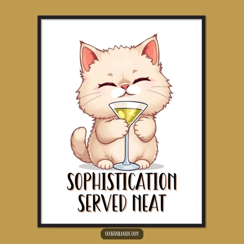 Funny Cat Martini Poster: Witty Feline Artwork, Playful Home Decor Gift