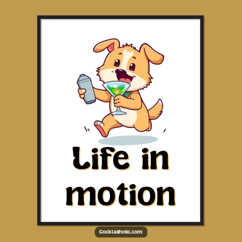 Funny Dog Poster: Energetic Wall Art for Cocktail Lovers Funny Gift