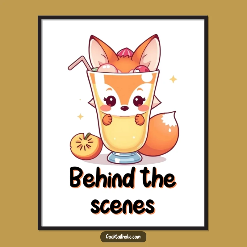 Funny Fox Poster: Shy Wall Art for Cocktail Lovers Funny Gift