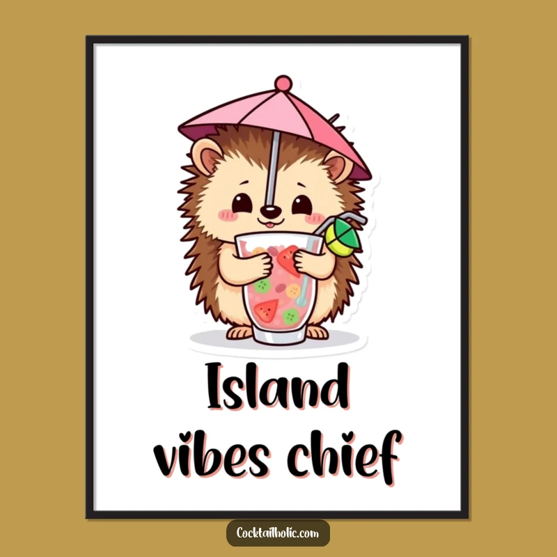 Funny Hedgehog Cocktail Poster: Bring Island Vibes to Your Walls!