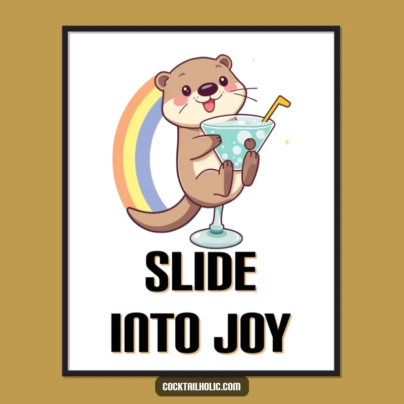 Funny Otter Art Print: Whimsical Rainbow Slide Poster, Unique Funny Gift for Decor