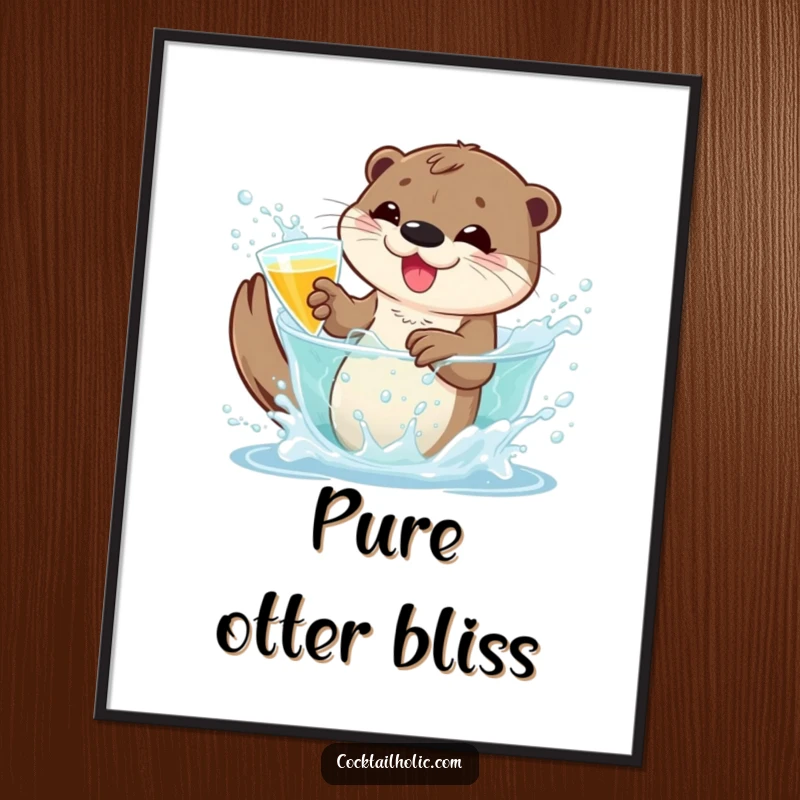 Funny otter poster depicting a playful character splashing in a bubbly cocktail, adding effervescent humor to wall decor.