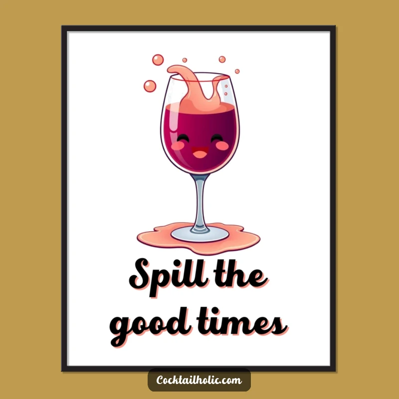 Funny Overflowing Wine Glass Poster - Bubbly Glee Art Print Gift!