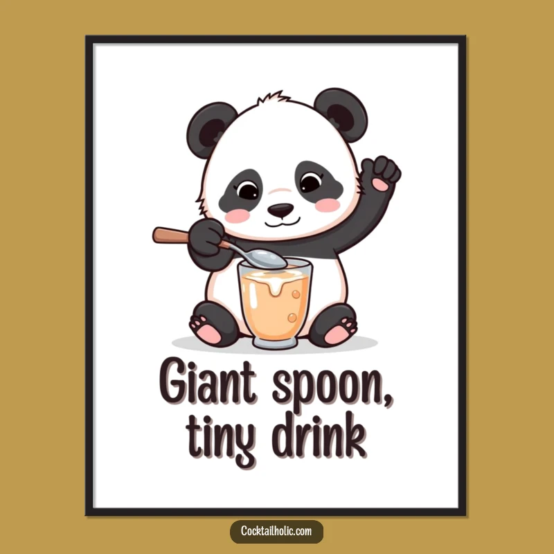 Funny Panda Mixologist Poster - Whimsical Spoon Spill Art Gift