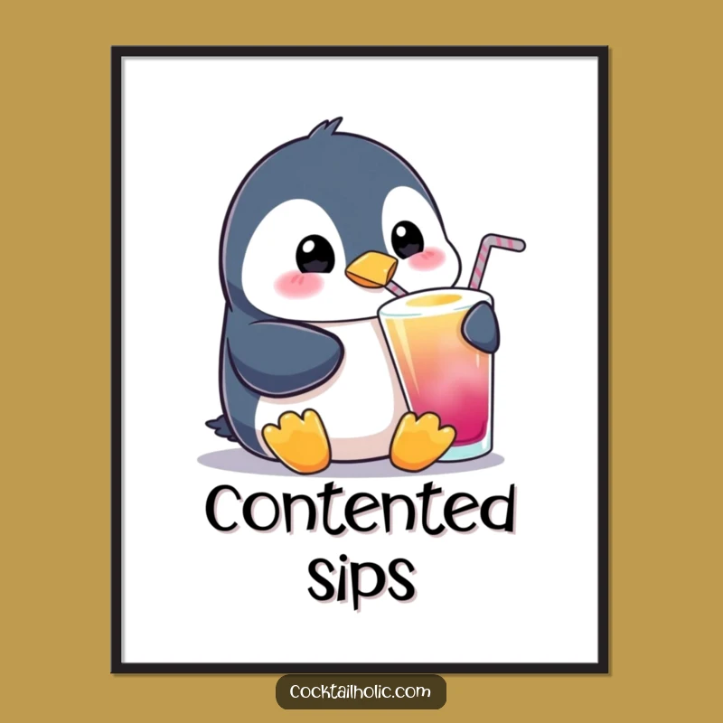 Funny Penguin Sipping Poster: Adorable Art for Your Cheerful Space