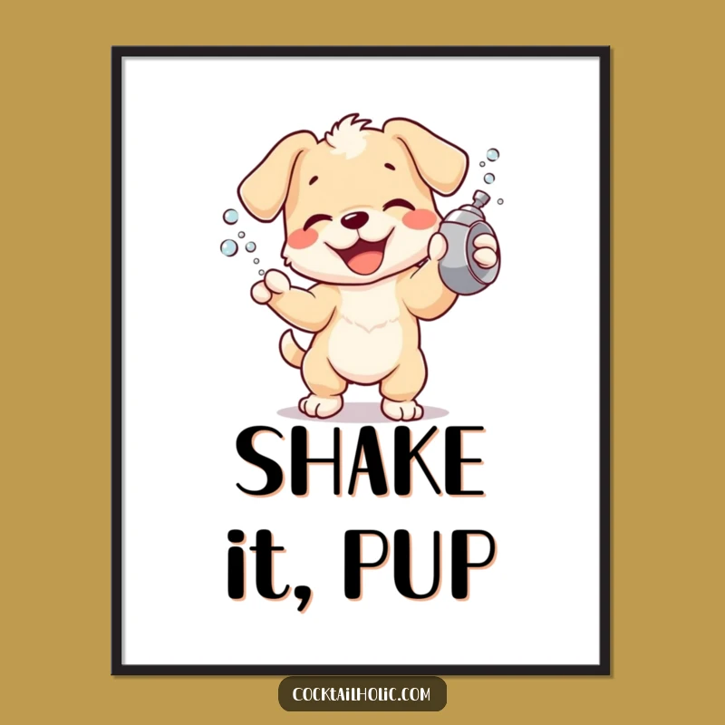 Funny Puppy Art Print: Joyful Shaking Poster, Whimsical Funny Gift for Dog Rooms