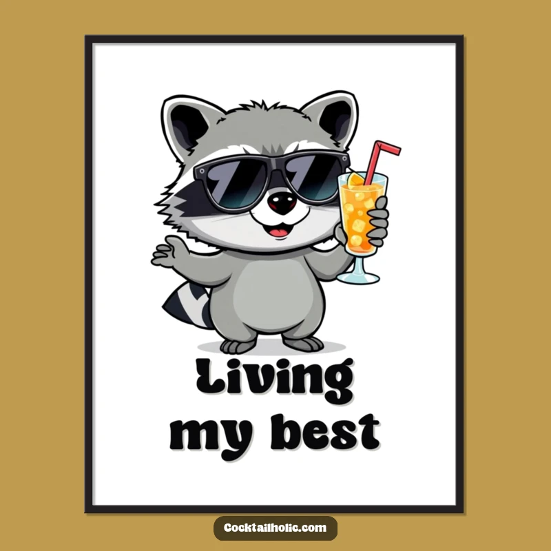 Funny Raccoon Cocktail Poster: Cool Vibes & Smirks - A Hilarious Funny Gift!