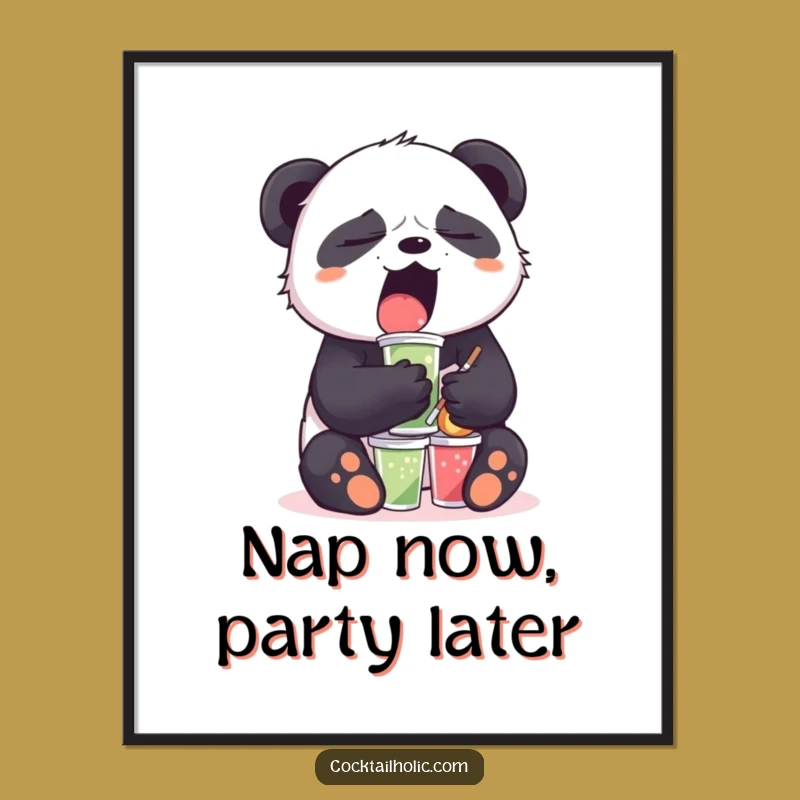 Funny Sleepy Panda Poster: Yawning Bear's Chill Art, Playful Decor