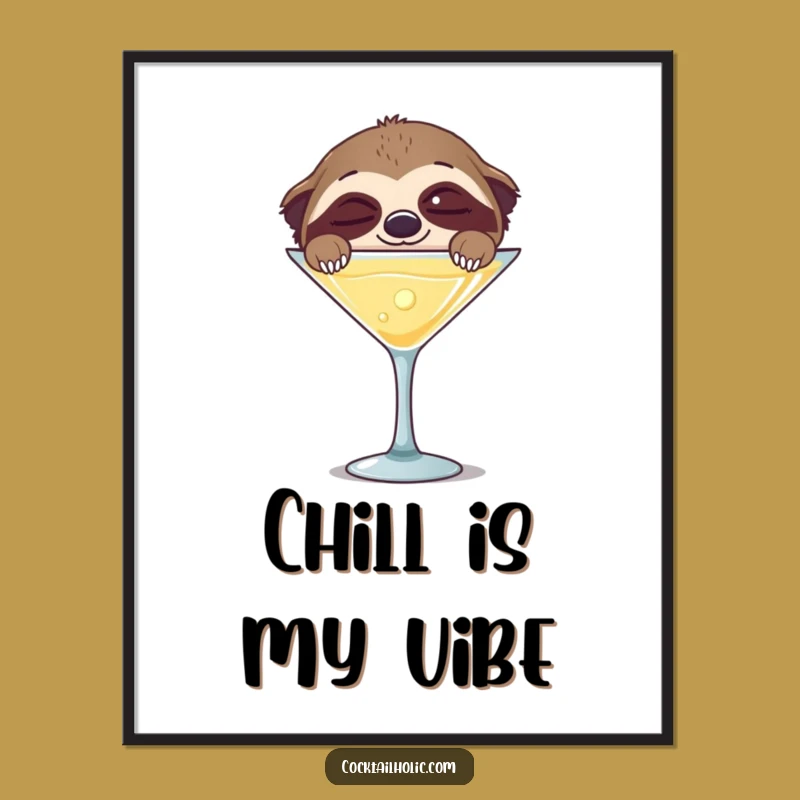 Funny Sloth Martini Poster - Whimsical Wall Art & Hilarious Gift