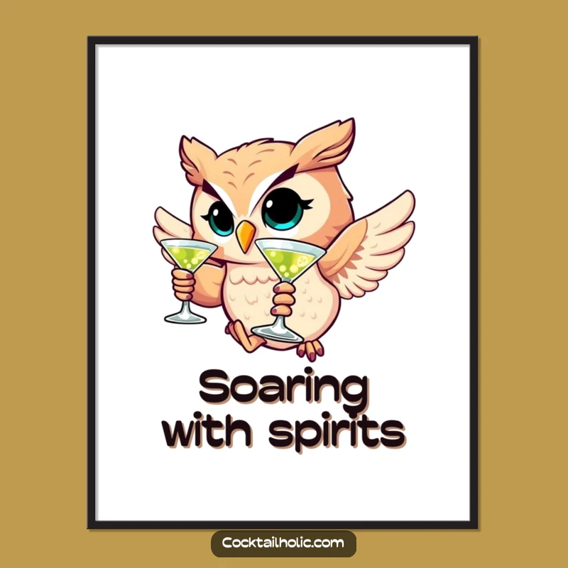 Funny Winking Owl Martini Poster: Elevate Your Space with Witty Art!