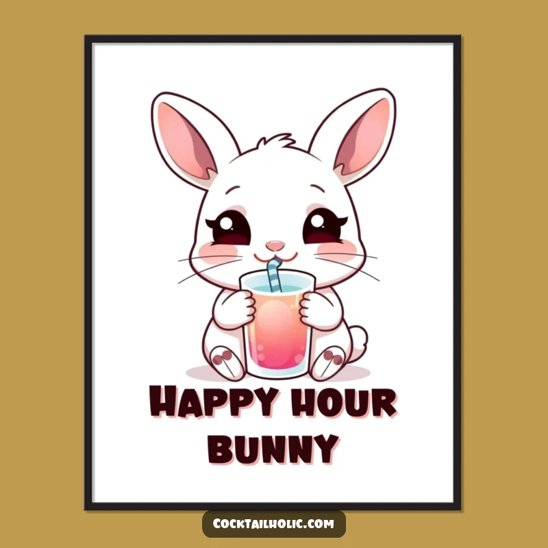 Funny Rabbit Poster: Content Drinker Art, Peaceful Funny Gift Decor