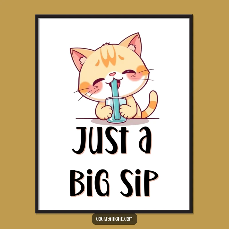 Funny Cat Straw Sip Poster - Giggling Feline Art for Your Walls