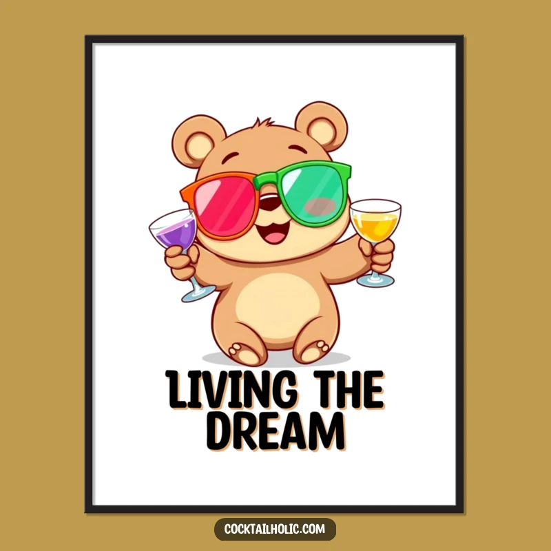 Funny Juggling Bear Cocktail Poster: Brighten Your Walls with Hilarious Art and Gifts!