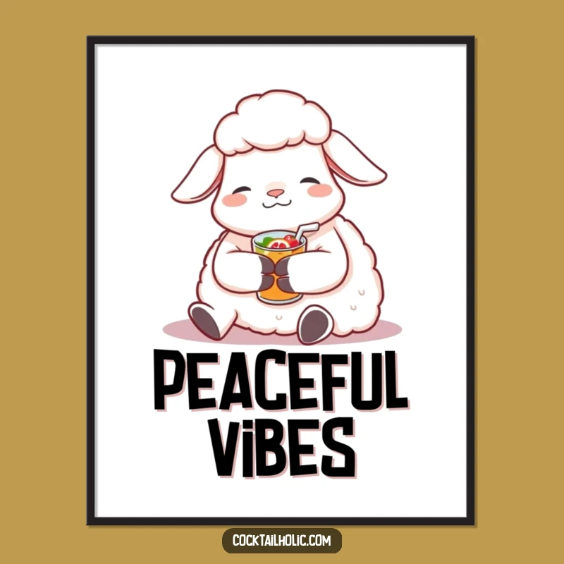 Funny Sheep Drink Poster: Serene Art, Perfect Funny Gift for Peaceful Spaces