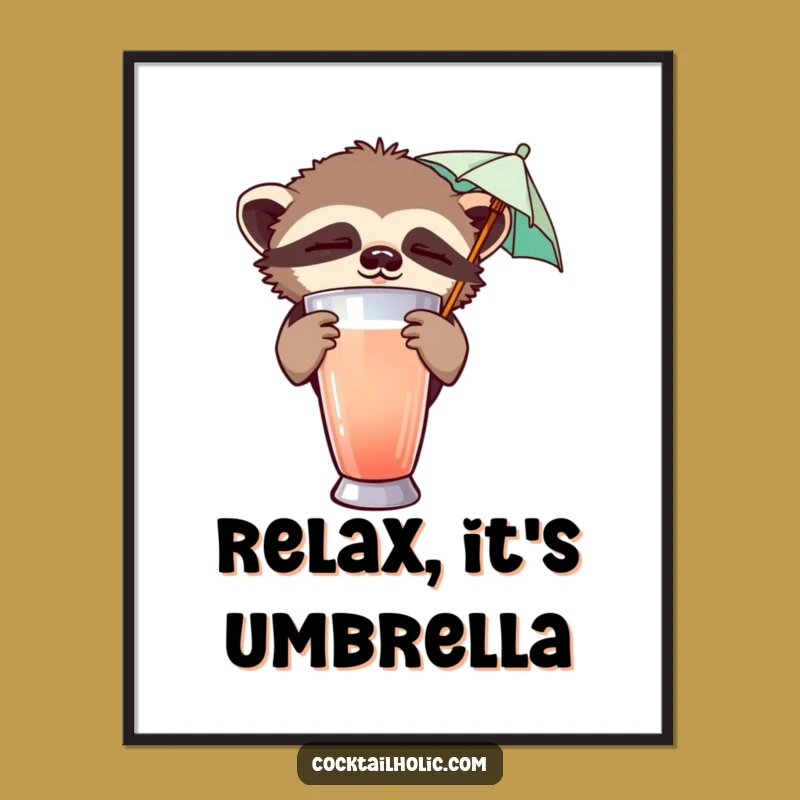 Funny Sloth Cocktail Poster - Relaxed Umbrella Art Print Gift