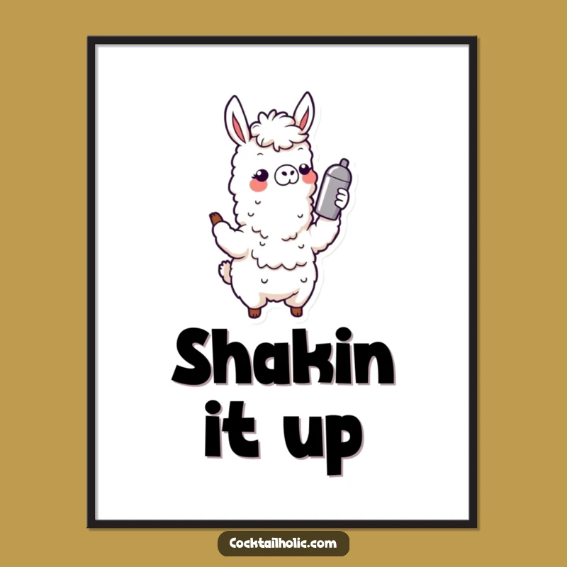 Funny Wobbly Llama Poster: Vibrant Cocktail Shaker Art for Your Wall
