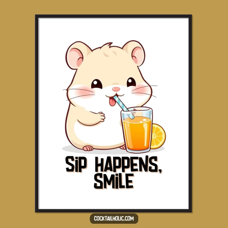 Funny Hamster Art Print: Whimsical Cartoon Drink Poster, Charming Funny Gift Idea