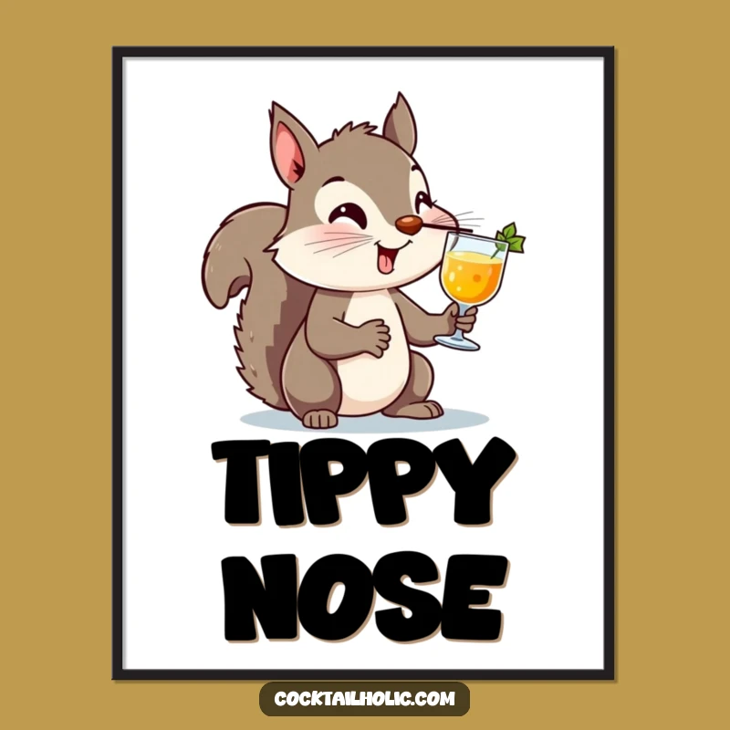 Funny Squirrel Cocktail Poster: Unique Balancing Act Art for Your Walls