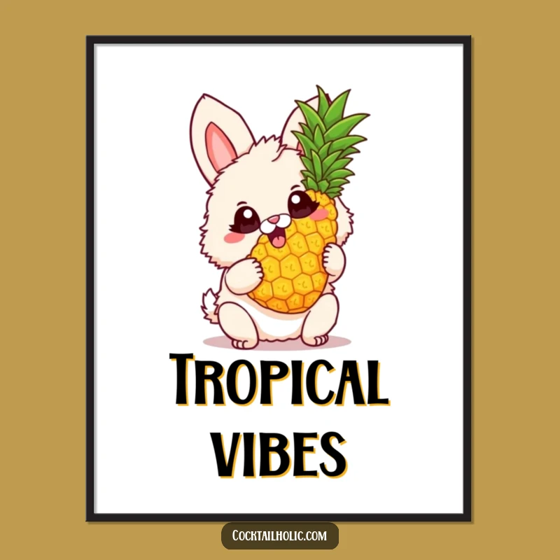 Funny Bunny Pineapple Poster: Add Tropical Fun to Walls, a Hilarious Art Gift!