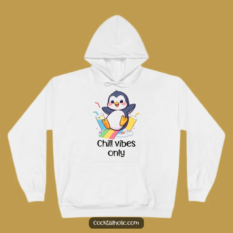 Funny Penguin Drink Slide Hoodie - Cozy & Cheerful Gift for Winter Fun