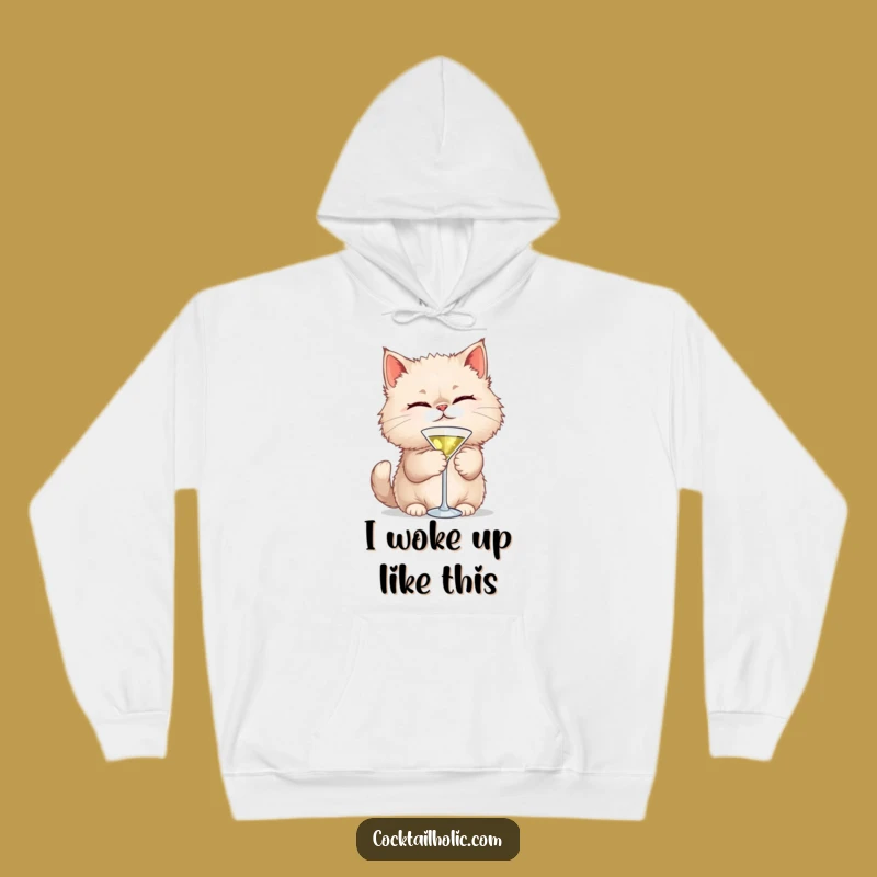 Cozy Funny Cat Martini Hoodie: Winking Feline's Playful Casual Wear, Great Gift