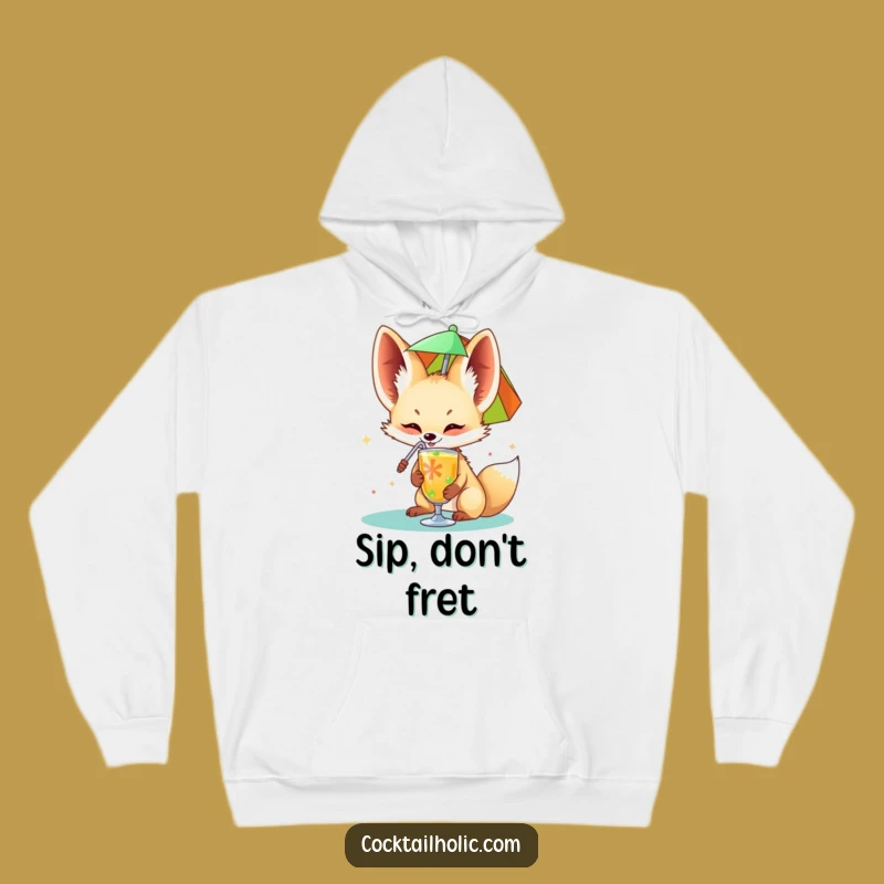 Cozy Funny Fennec Fox Drink Hoodie: Warmth and Tropical Fun