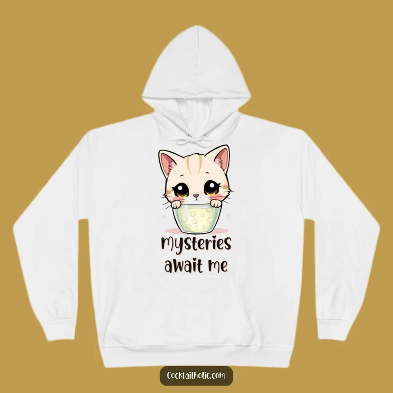 Funny Curious Cat Bubbling Drink Hoodie - Cozy & Intriguing Warmth