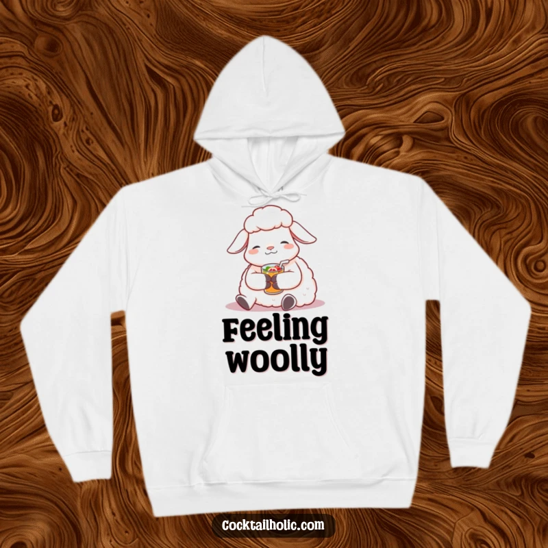 Funny Sheep Hoodie: Contented sheep relaxing with a fruity beverage, a warm and humorous hoodie for ultimate comfort.