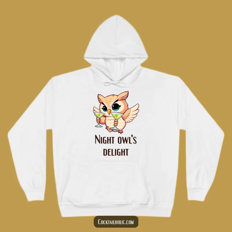 Funny Winking Owl Martini Hoodie: Cozy Nights and Witty Flights!