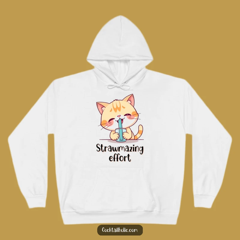 Funny Cat Straw Sip Hoodie - Cozy & Giggling Gift for Ultimate Comfort