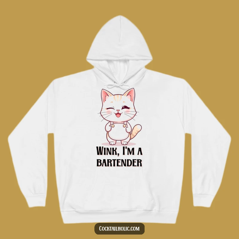 Cozy Funny Winking Cat Bartender Hoodie: Stay Warm and Witty