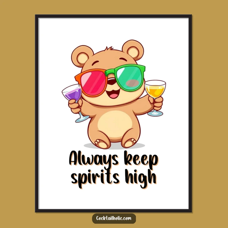 Free Printable Wall Art: Funny Bear Juggling Cocktails! Quirky Downloadable Decor