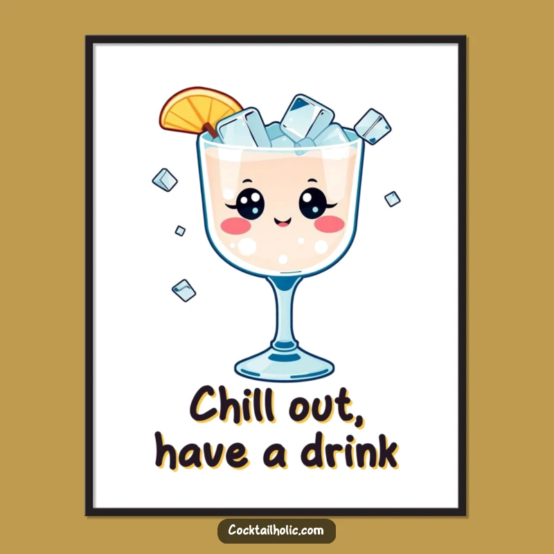 Free Printable Funny Wall Art: Kawaii Cocktail Juggling Ice Cubes Decor