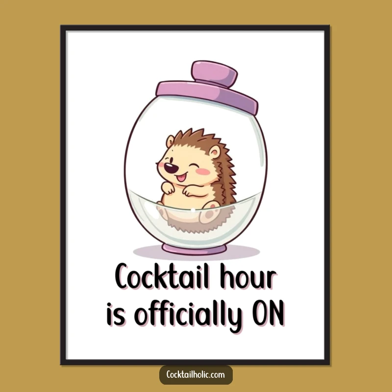 Funny Free Printable Wall Art: Giggling Hedgehog Cocktail Shaker Downloadable Art Print